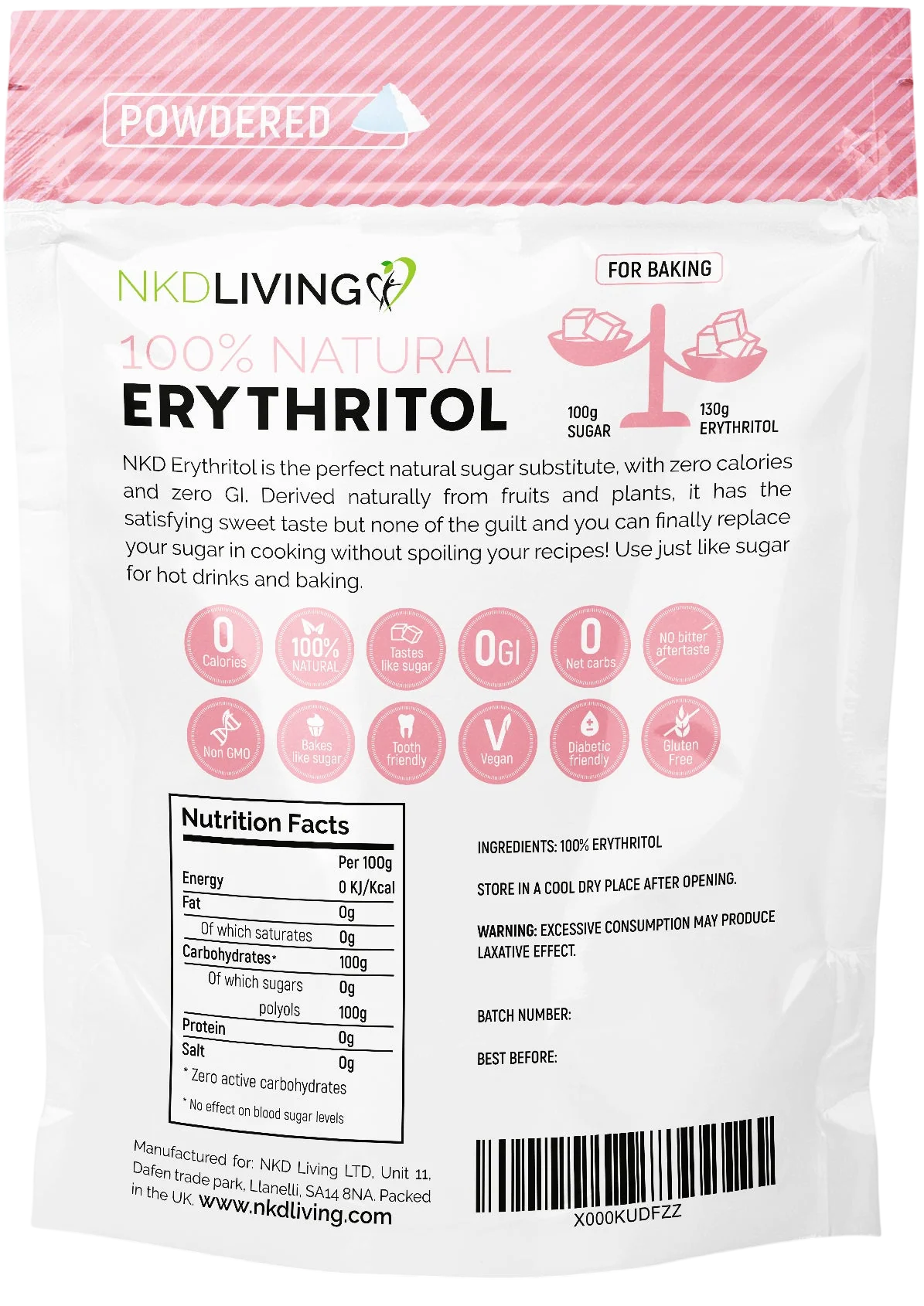 NKD Living Erythritol Powdered Natural Icing Sugar Alternative 200g  BBE 19/07/2026