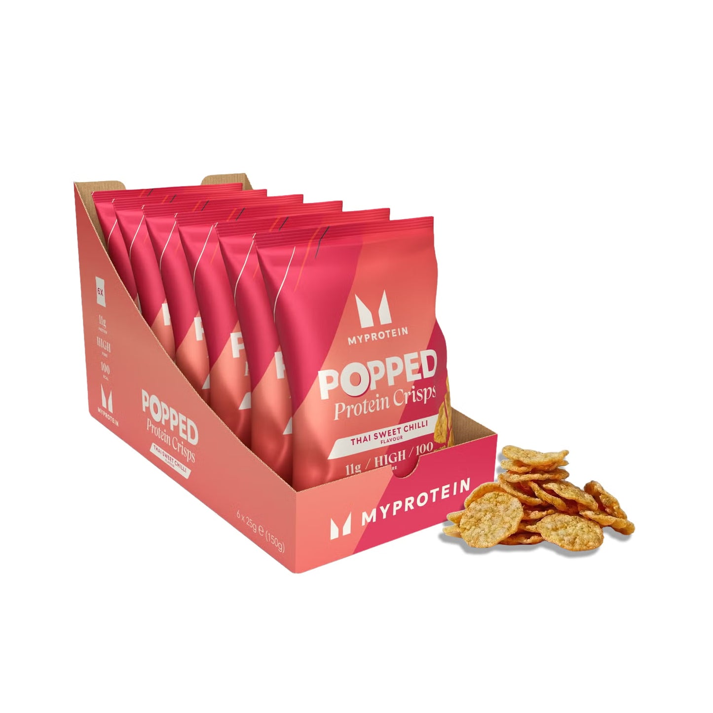 MYprotein - Popped Protein Crisps Thai sweet chilli  6 packets  BBE 04/2026