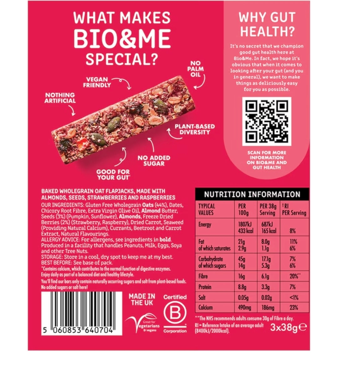 Bio & Me Oat Bars x3 38g bars BBE 3/05/2026