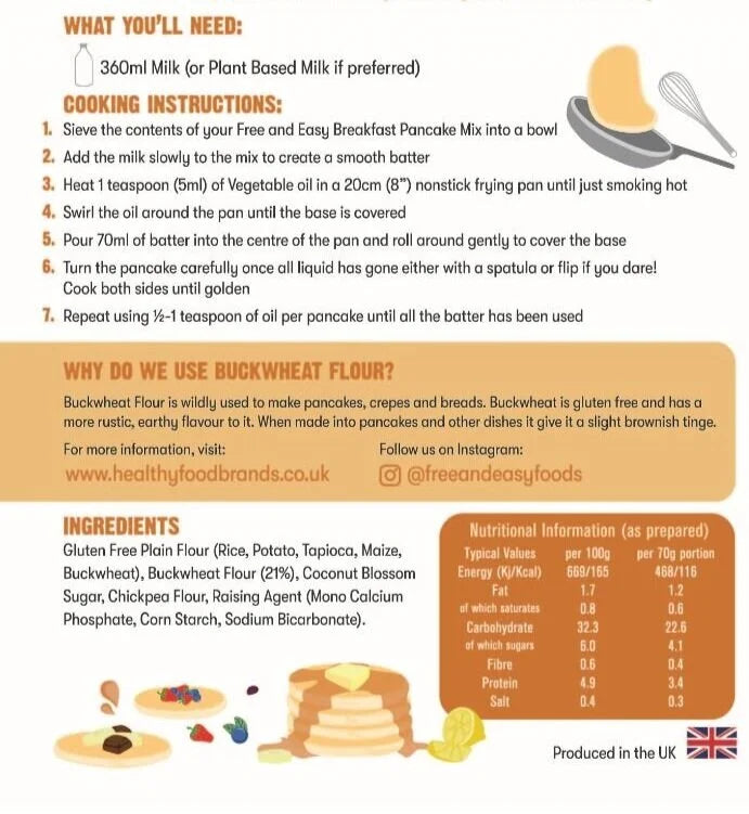 Free & Easy Gluten & Dairy free pancake mix 230g BBE jan 2027