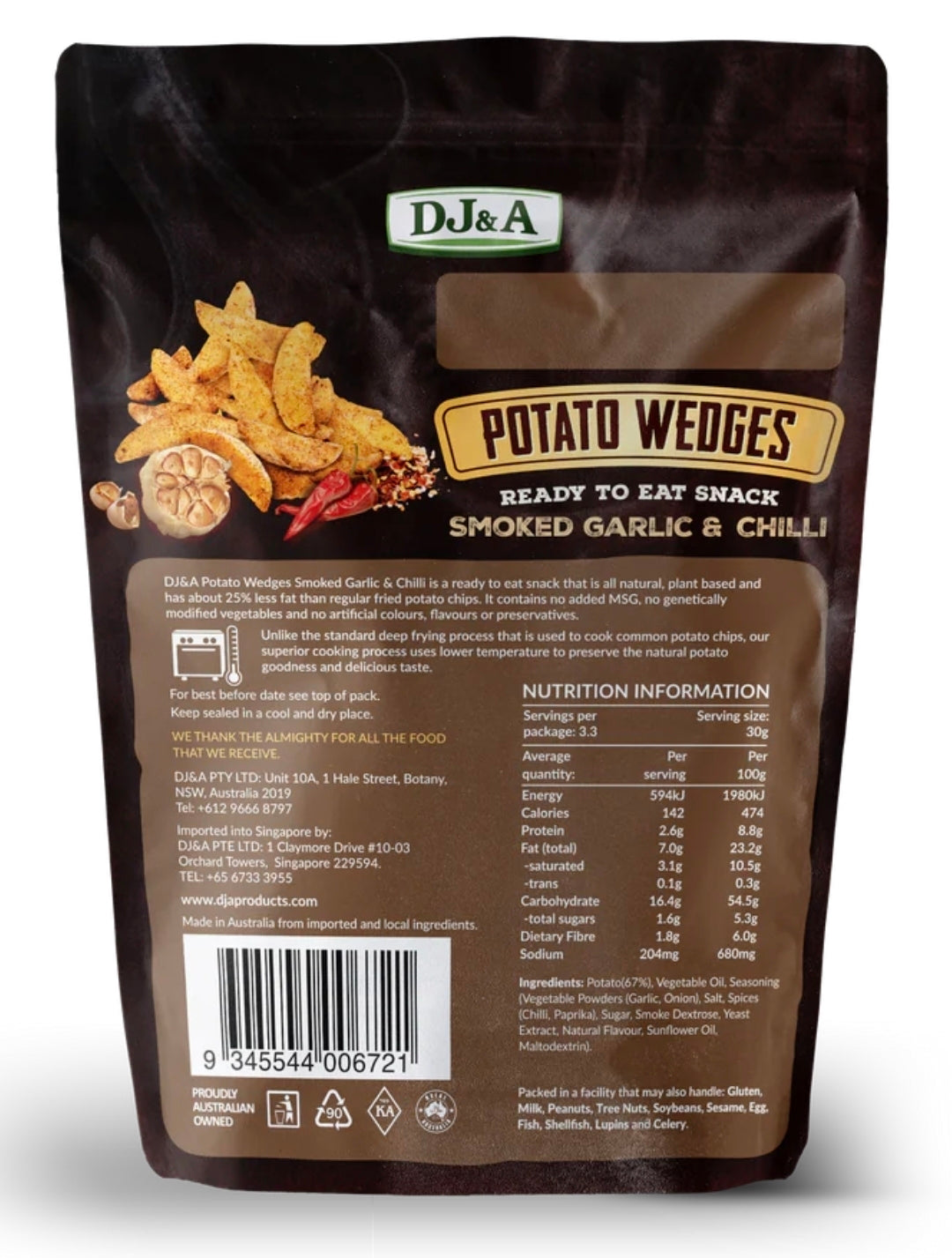 DJ&A Potato Wedges, Smoked Chilli & Garlic, 100g  BBE 16/03/2026